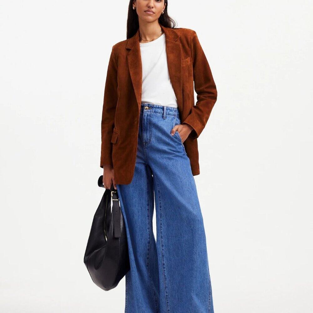 NWT Madewell The Kline Blazer in Soft Mahogany Suede 14